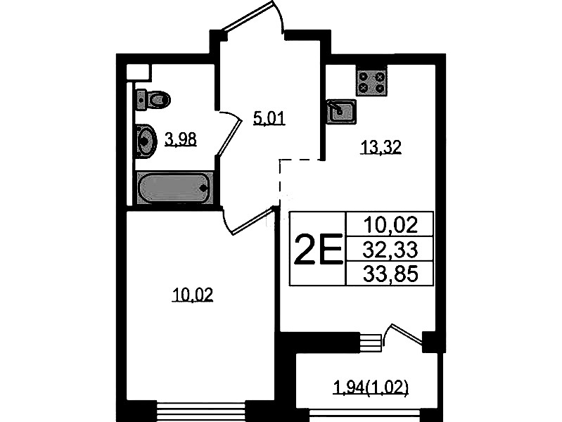 1-комнатная квартира 33.85 м², 15/15 эт., ЖК «Южная Нева»
